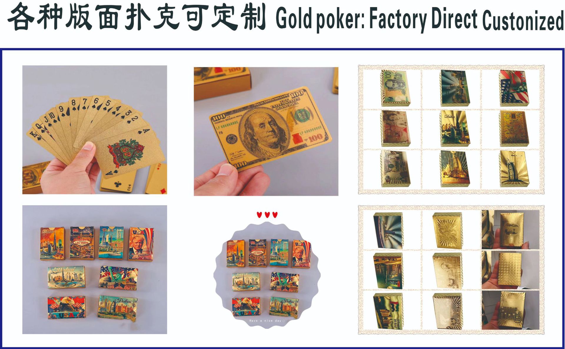 Plastic PVC waterproof gold poker cards washable gold creative poker cards with gold foil pic 2