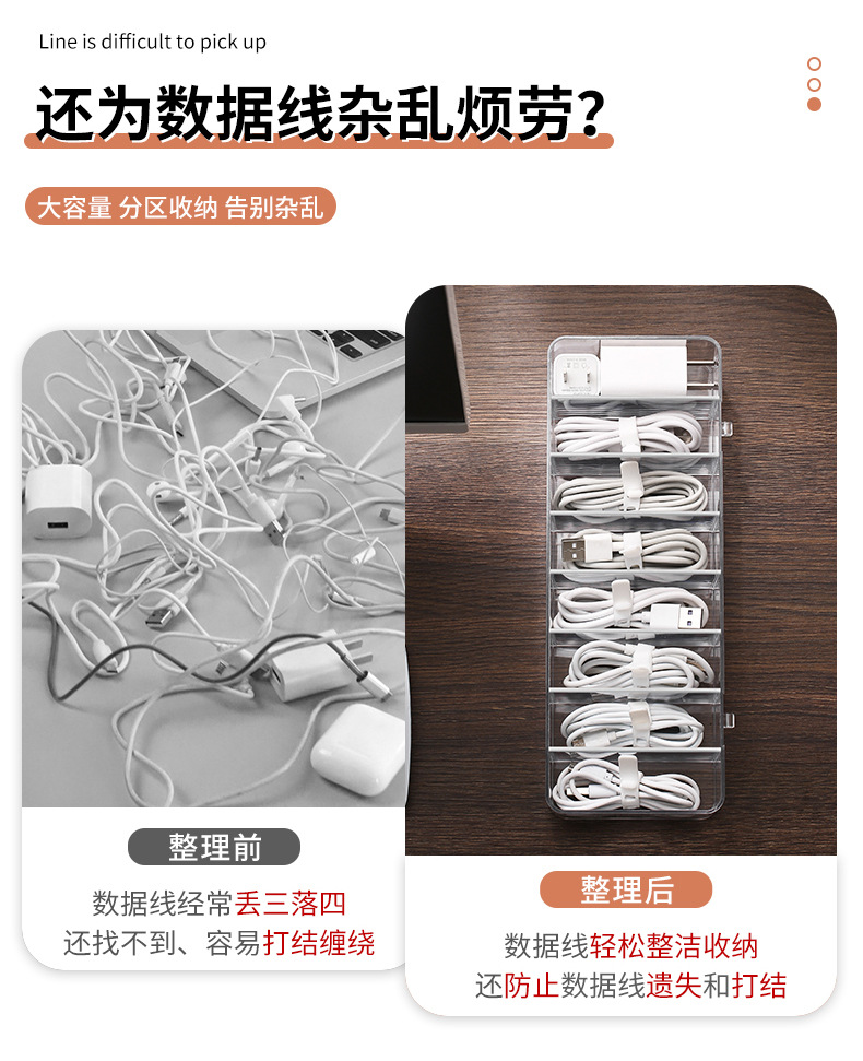 Dust-proof storage and cable management box, hub organization box, desktop data cable storage box, mobile phone charging cable, power cord buckle pic 2