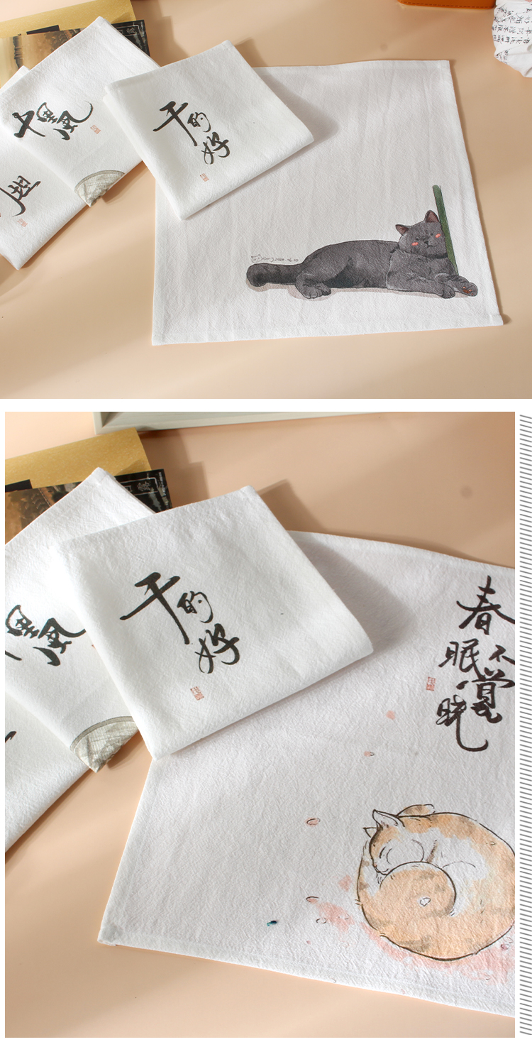 EU89手帕女士随身古风小方巾手绢纯棉擦吸汗猫咪个性男女生毕业礼详情8