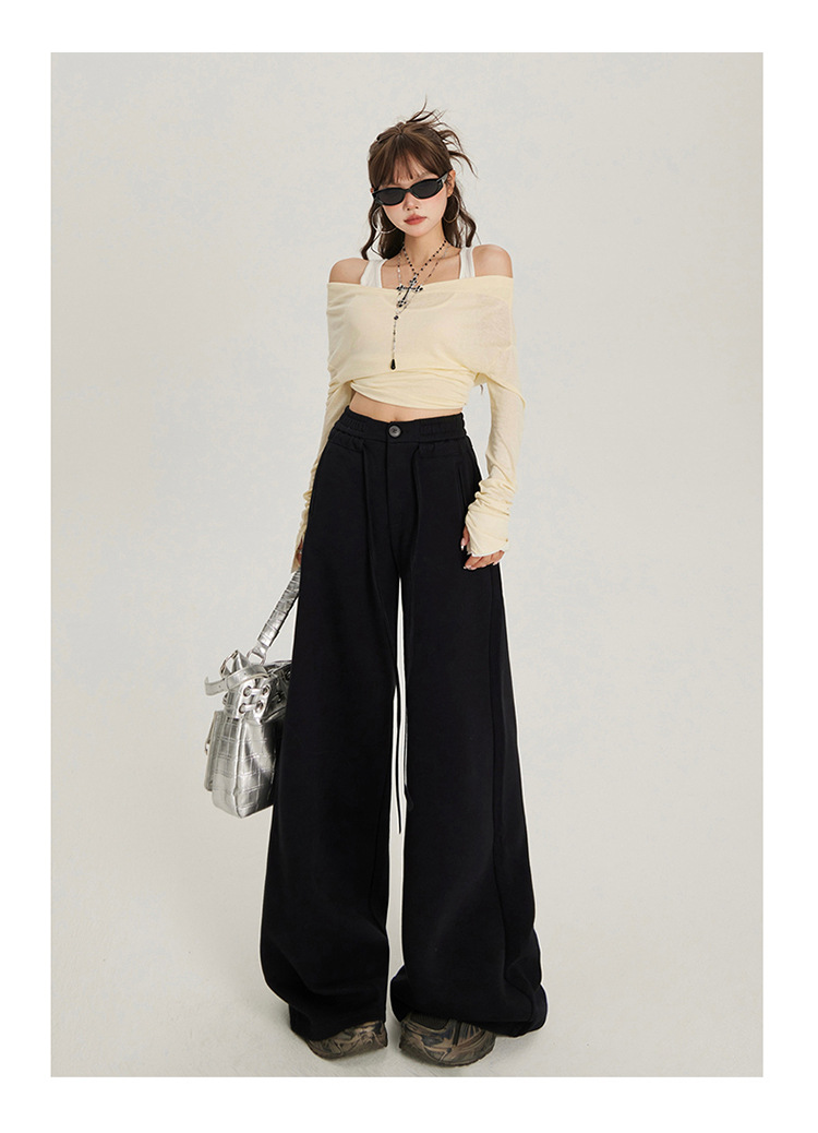 慵懒风抽绳松紧腰宽松阔腿休闲裤女2024秋冬新款高腰百搭直筒裤子详情19