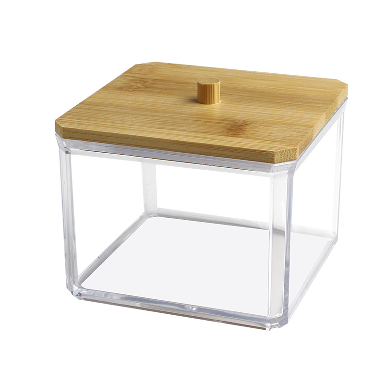 Acrylic cotton pad signature storage box, European-style transparent bamboo lid seasoning box, stackable desktop organization box pic 2