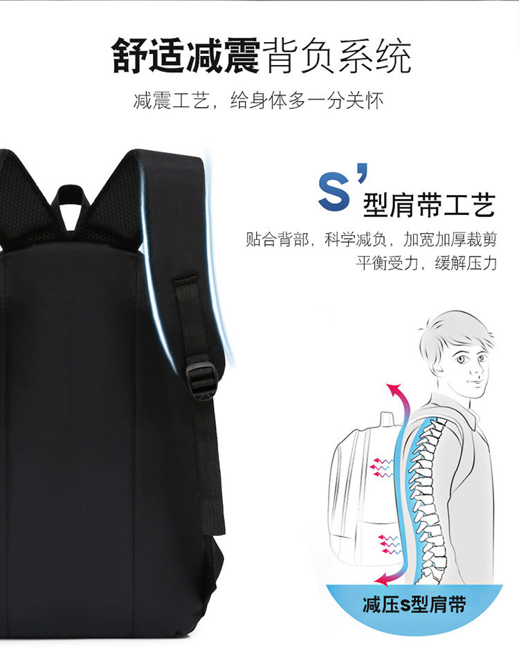 国潮风通勤双肩包15.6寸大号简约黑色电脑背包中大学生书包详情12