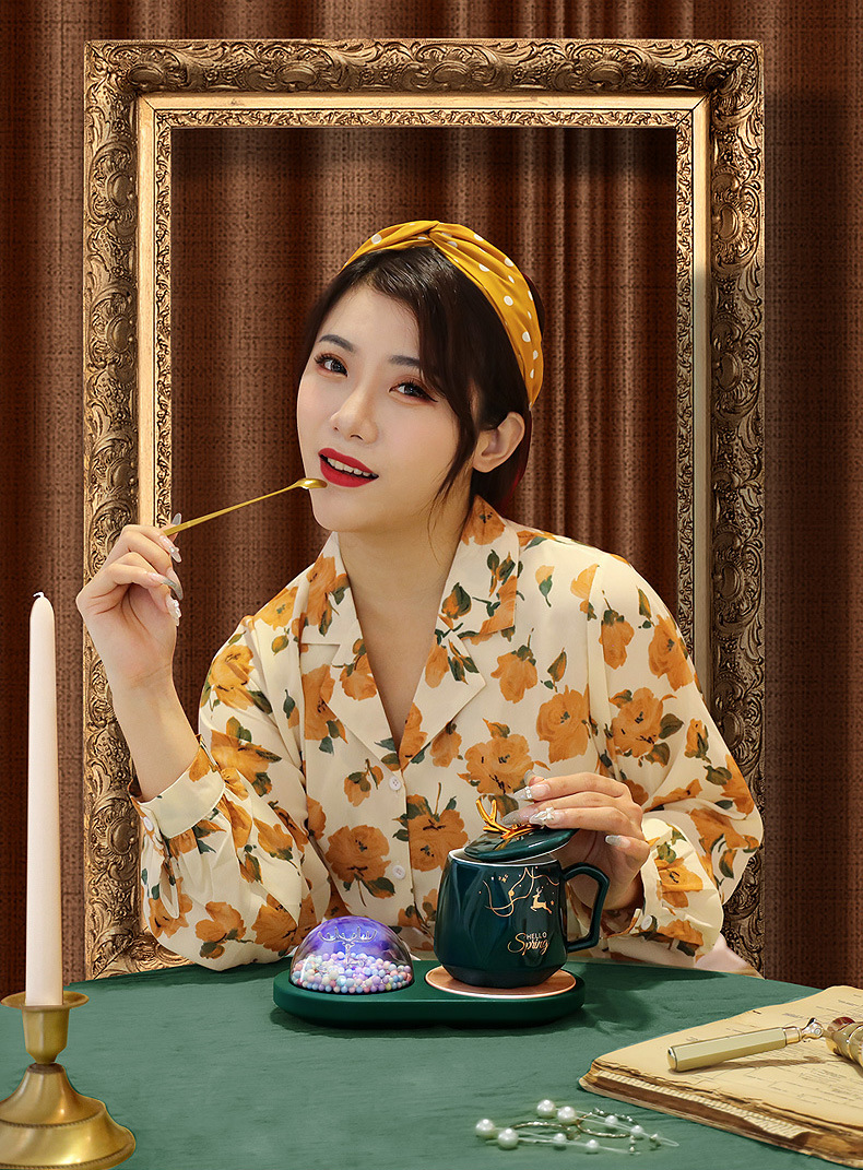 创意暖暖杯55度USB发热垫陶瓷马克杯加热恒温杯垫礼品盒套装代发详情7