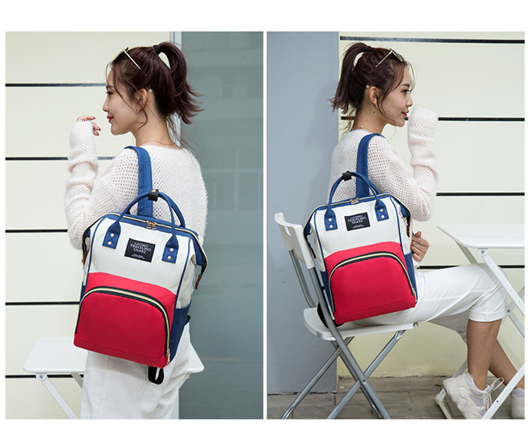 Factory-customized gift mom bag with printed patterns, large capacity, lightweight, double-shoulder mother and baby bag, waterproof maternity bag pic 12