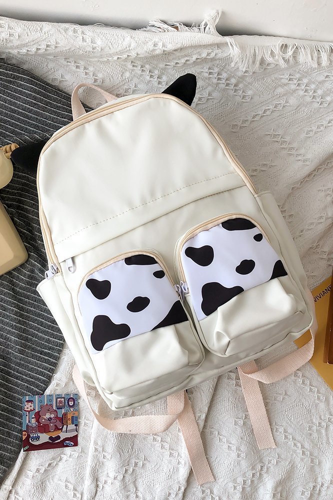 Japanese-style ins campus school style, fresh and cute, cute cow with earbuds, soft girl schoolbag, funny student backpack pic 51