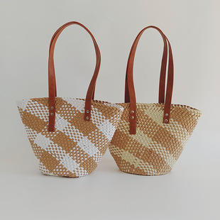 韩国时尚新款菜篮子手工编织包包女小众单肩斜挎包藤编草编包度假详情7