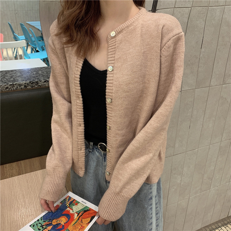 秋冬2021新款韩版宽松百搭毛衣外套女外搭短款针织开衫内搭上衣潮详情23