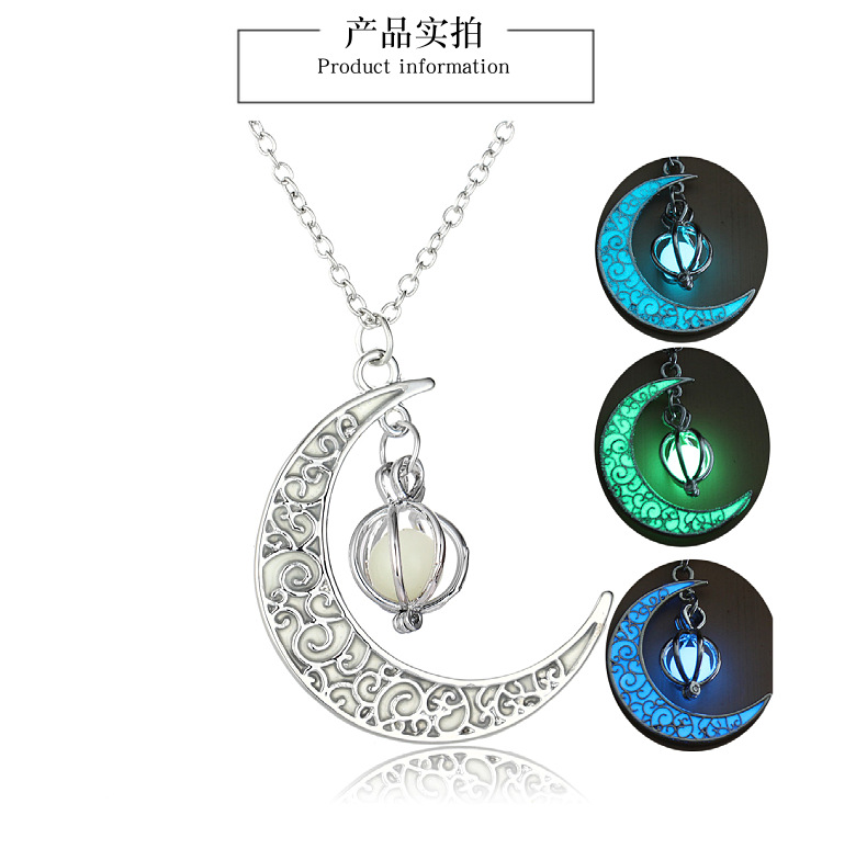 亚马逊热销夜光月亮 小南瓜吊坠项链 万圣节爆款欧美发光项链配饰详情10