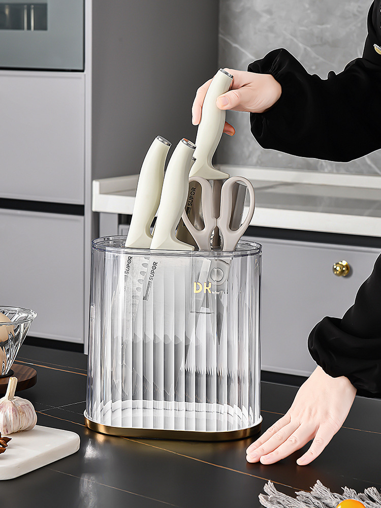 Transparent light luxury knife rack, household countertop, knife storage rack, kitchent-specific integrated draining countertop, new type of storage pic 6