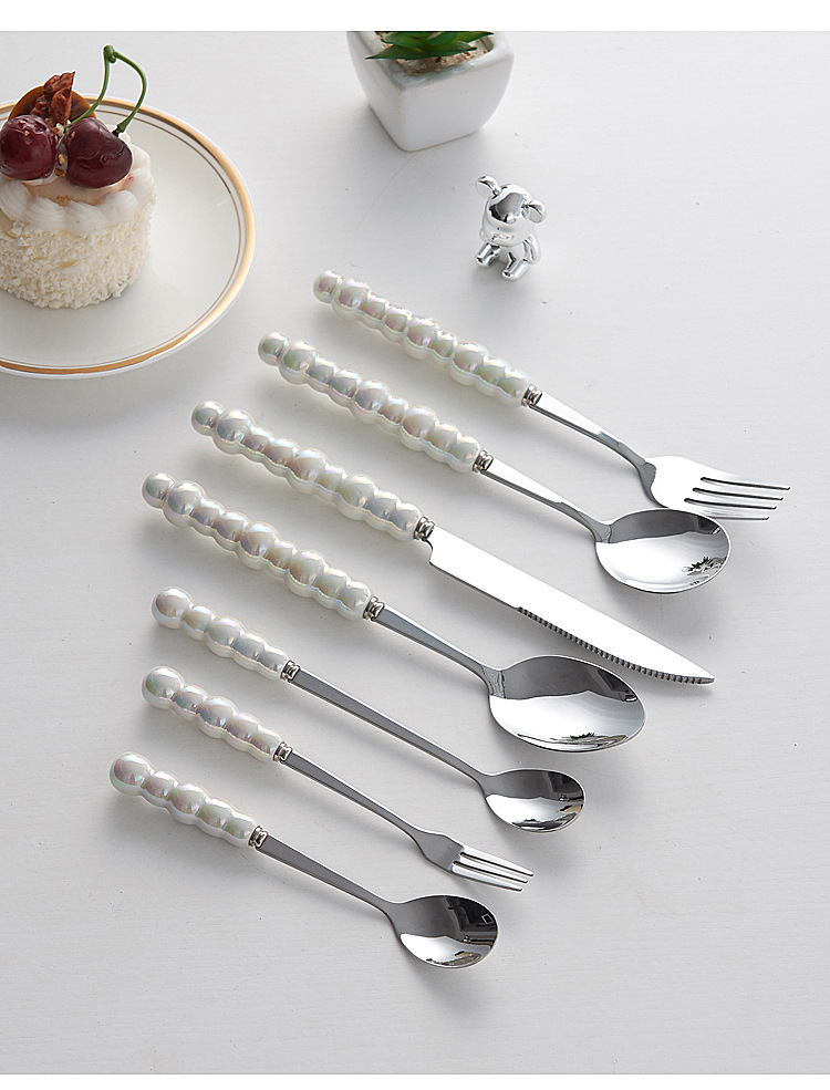 轻奢陶瓷珍珠手柄刀叉勺创意不锈钢餐具套装高颜值北欧风西餐餐具详情23