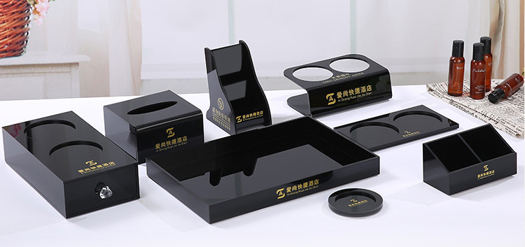 酒店牙具盒亚克力宾馆洗漱用品盒客房耗品纸巾盒托盘遥控盒收纳盒详情2