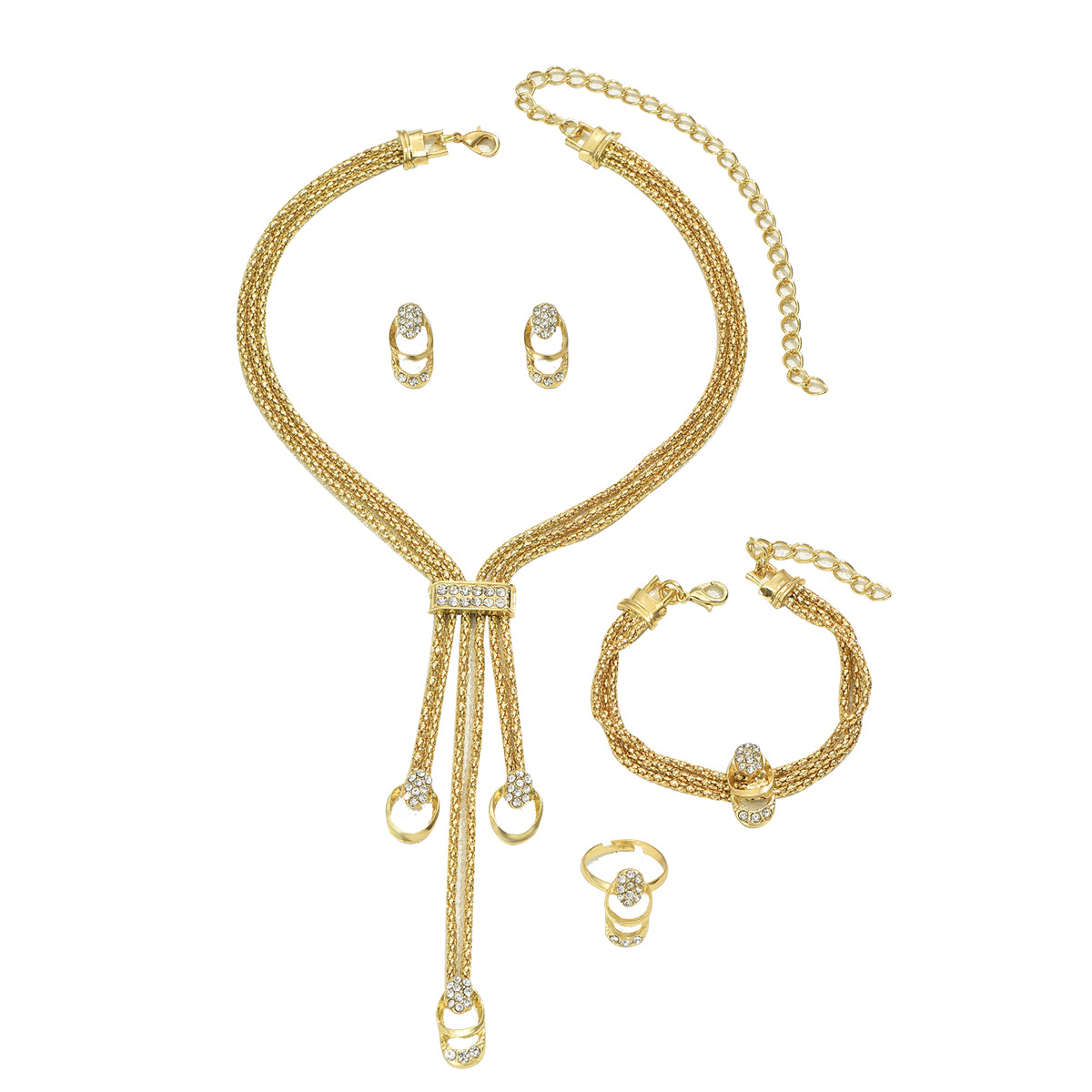 A new cross-border simple and fresh necklace and earring set, featuring a diamond-encrusted niche design, collarbone chain and versatile index finger ring pic 6
