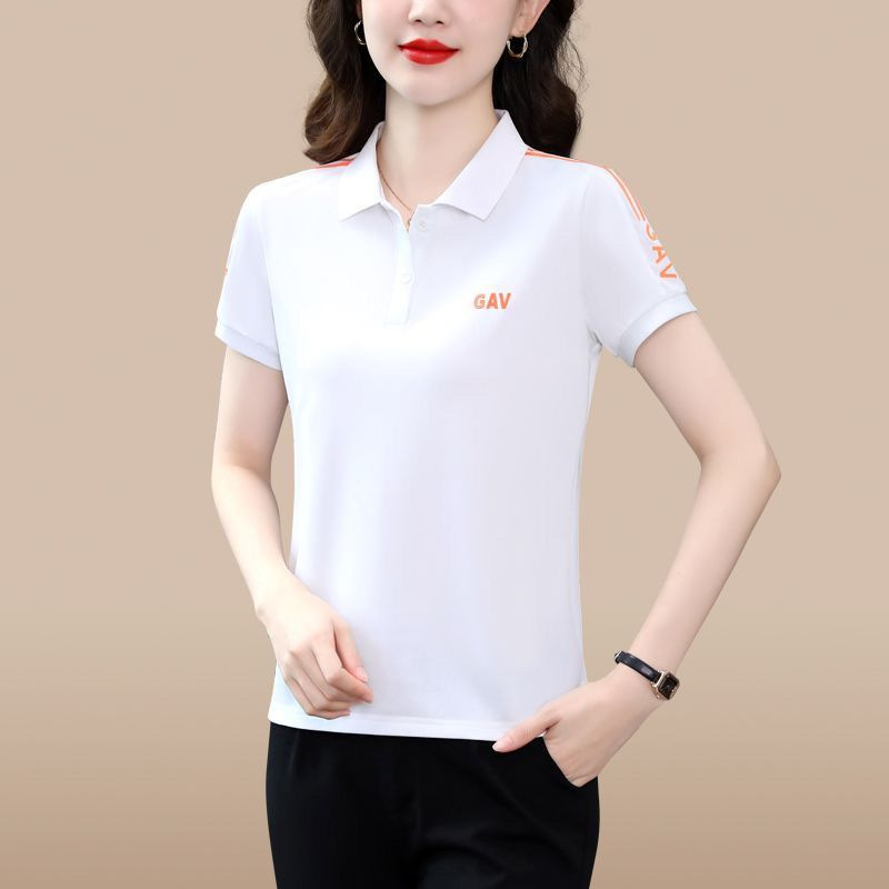夏季新款短袖t恤女翻领大码宽松休闲中年妈妈POLO衫纯色运动上衣详情10