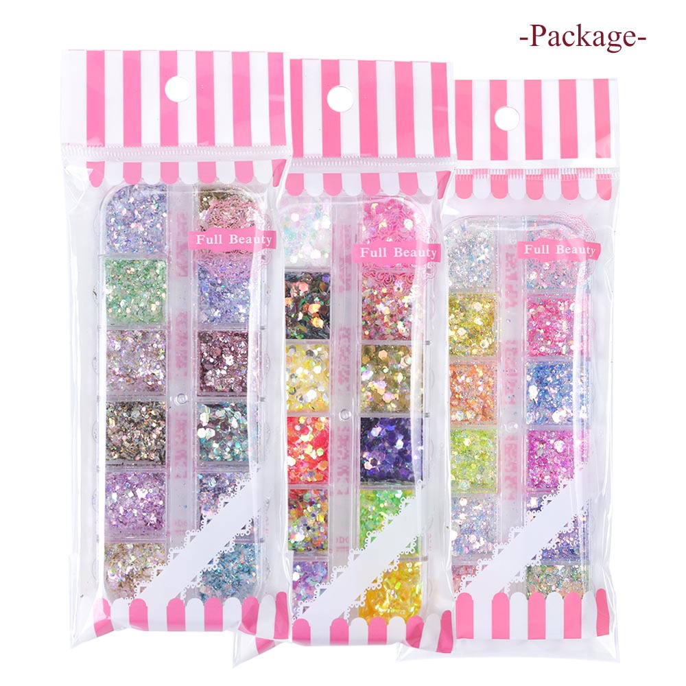 Nail polish glitter with 12 grids, iridescent glitter sheets, mermaid mixed pieces, and nail sequin decoration pic 5