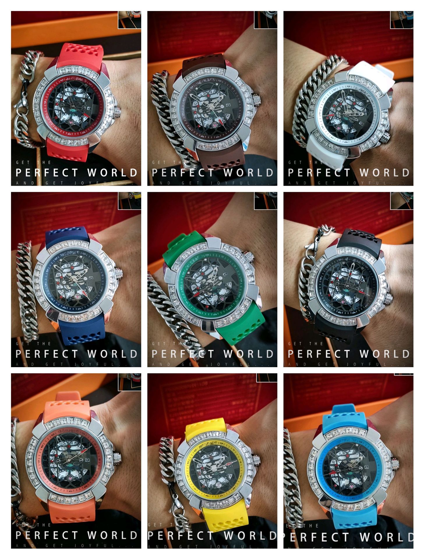 捷克豹同款男士三针石英手表潮流镂空日历镶钻表时尚炫酷腕表批发详情14