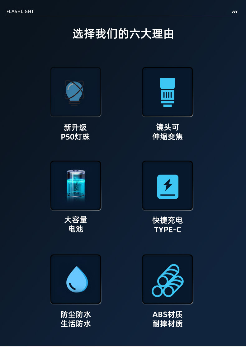 新款手电筒强光可充电式户外超亮远射小型迷你便携家用耐用灯详情2