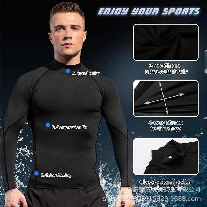 2024PRO健身修身男长袖户外运动高弹速干骑行训练薄款紧身高领T恤详情50