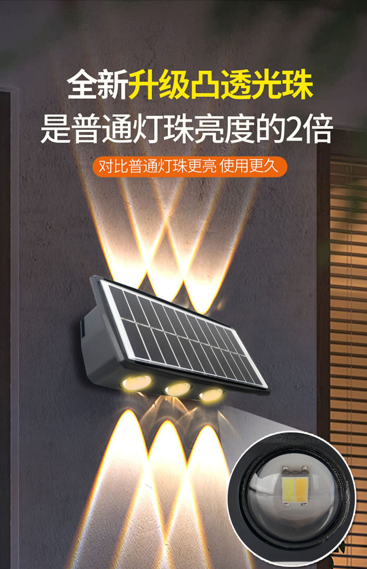 跨境新款壁灯上下发光户外庭院景观别墅家用装饰氛围太阳能洗墙灯详情5