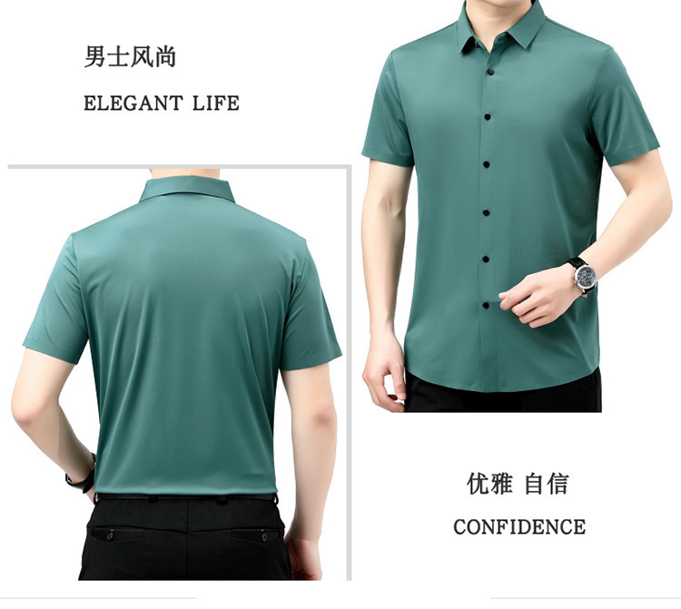 Verano 2024 nuevo negocio morera seda manga corta camisa de hombre de mediana edad verano casual vestido formal sin marcas camisas de hombre pic 37