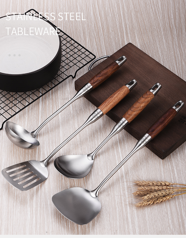 304 stainless steel rosewood handle spatula, cooking spatula, soup spoon, strainer, high-end gift kitchenware seven-piece set pic 10