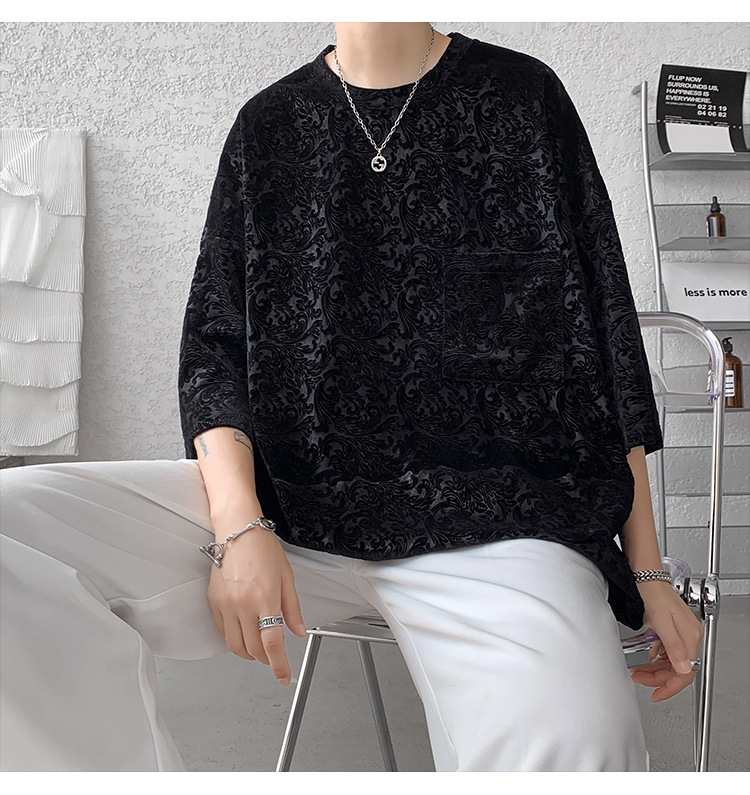 高弹提花宽松街潮ins情侣中性风短袖T恤男大码男士百搭半袖薄款详情17