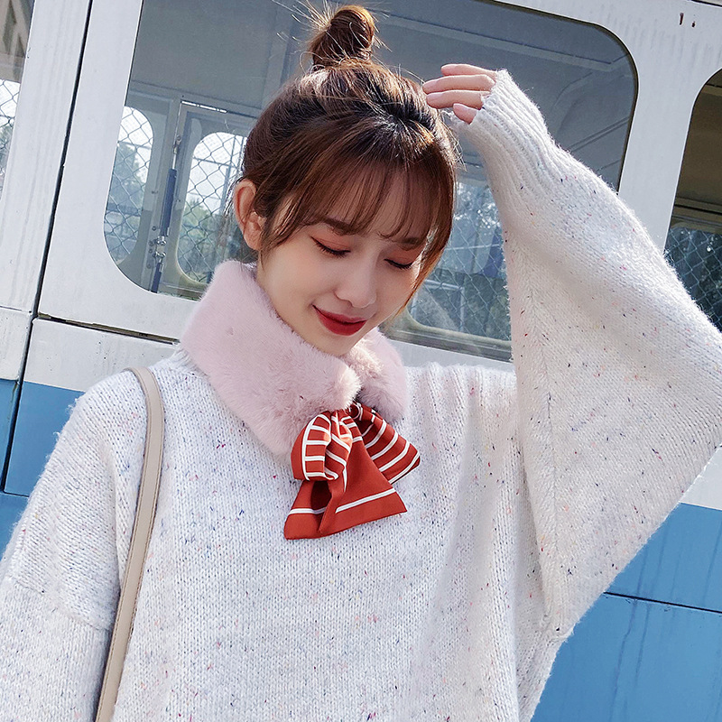 日韩甜美仿兔毛围巾冬季长方形女现货纯色围脖学生党优雅名媛围巾详情4