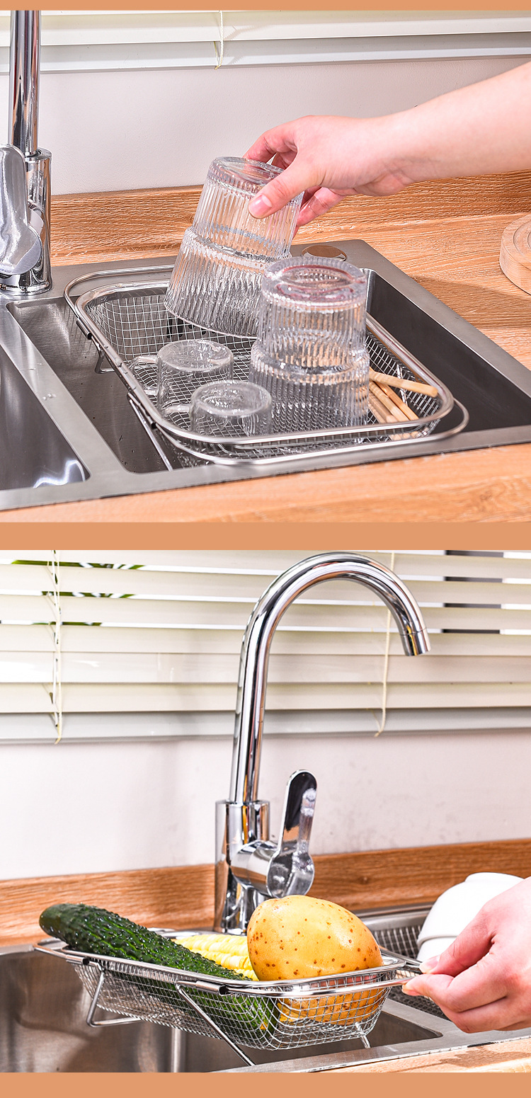 可伸缩沥水架不锈钢家用蔬菜水果过滤洗菜篮加厚厨房水槽沥水篮详情15