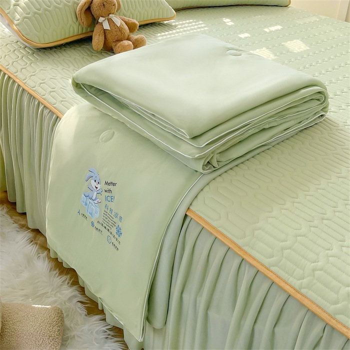 Thai solid-color cool silk latex bed skirt style cool mat four-piece set, air-conditioned quilt, soft cool mat, cool mat, summer cool quilt pic 11