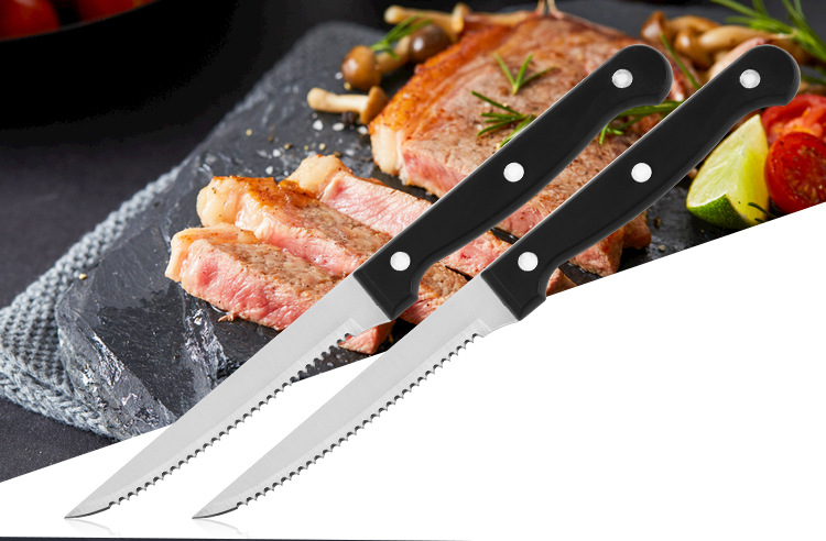 Kitchen hotel steak knife, Western cuisine steak knife, tableware, PP plastic handle, fruit peel knife with serrated spray paint, meat knife pic 1