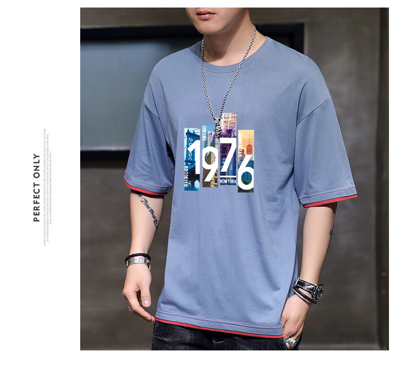 New Korean loose short-sleeved T-shirts for young men. Two pieces of cotton half-sleeved faux faux T-shirts for students, cool and oversized pic 66