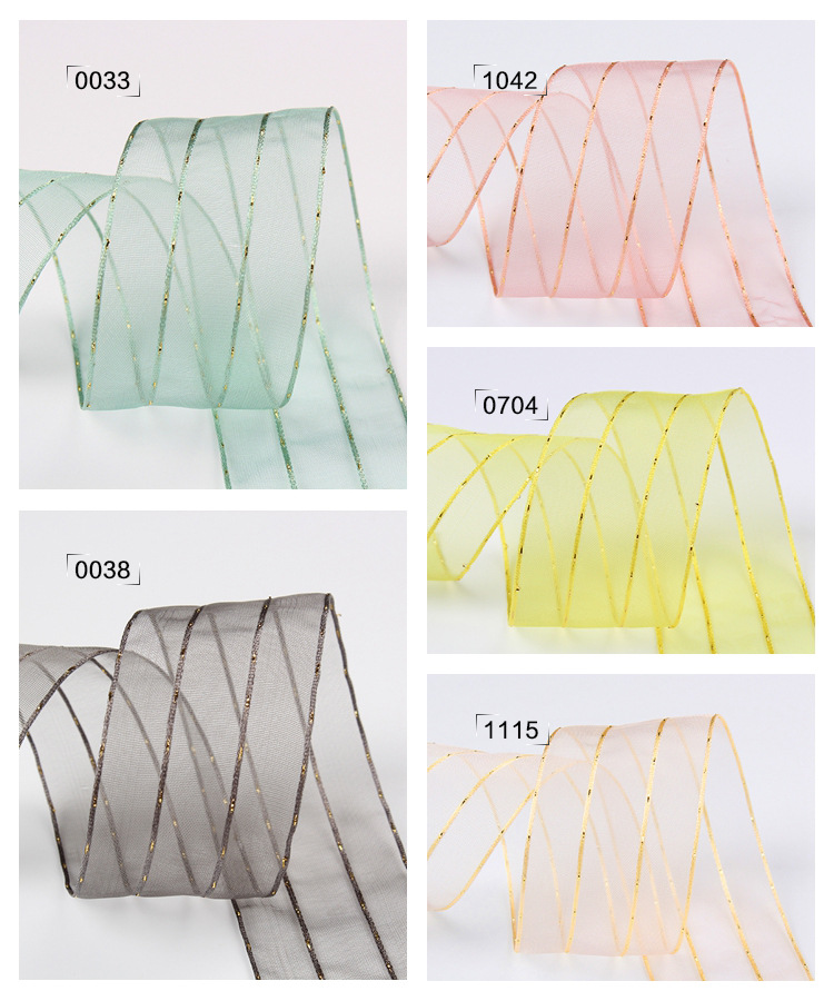Dingxin Gold thread dotting silk Ribbon diy handmade bow decoration Flower bouquet Gift packaging Transparent golden striped ribbon pic 16