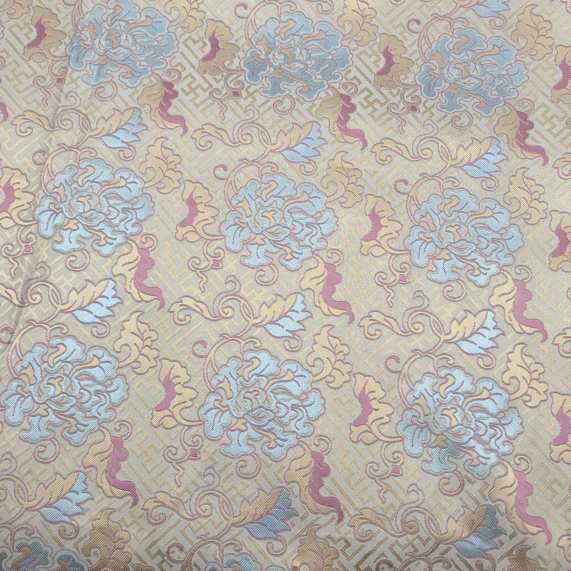 国潮现货色织宋锦中式马甲国风布料八达纹藻井竹叶提花仿宋锦旗袍面料详情18