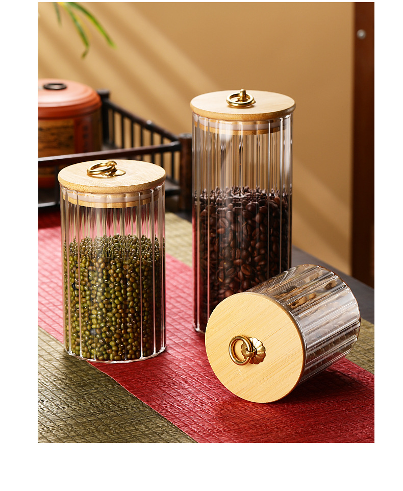 La mala tapa de bambú vidrio té latas latas herméticas hogar cocina caja de almacenamiento multigrano latas de almacenamiento pequeñas latas de almacenamiento pic 4