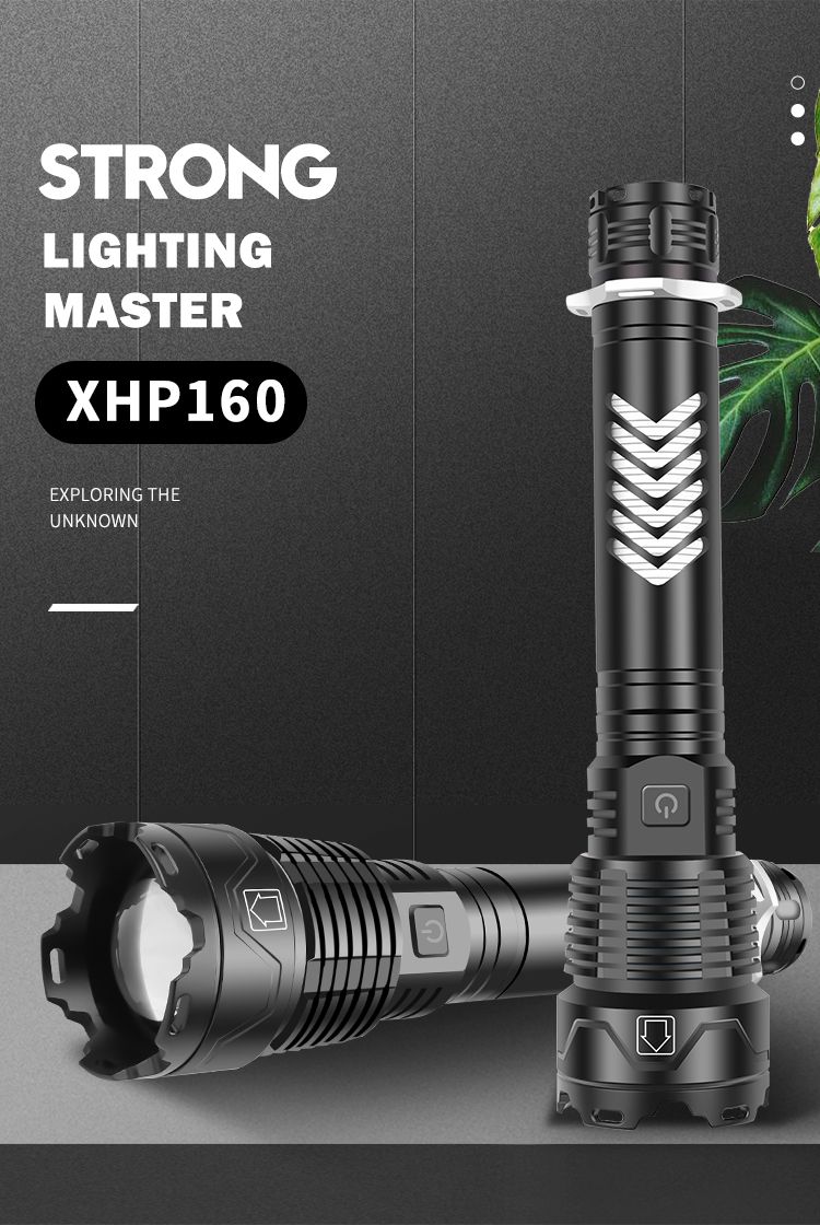 跨境XHP160强光手电筒 输入输出伸缩变焦强光手电筒Type-cUSB充电详情5