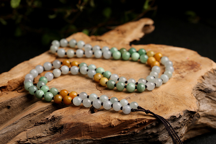 Natural three-color jadeite A-grade round beads 6mm woven necklace rope, three-color round bead pendant rope, jadeite bead chain pic 14