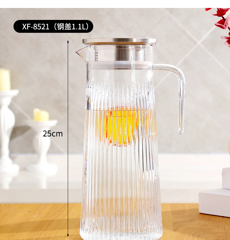 钢盖PC凉水壶工厂批发北欧风家用大号果汁壶饮料壶透明亚克力扎壶详情8