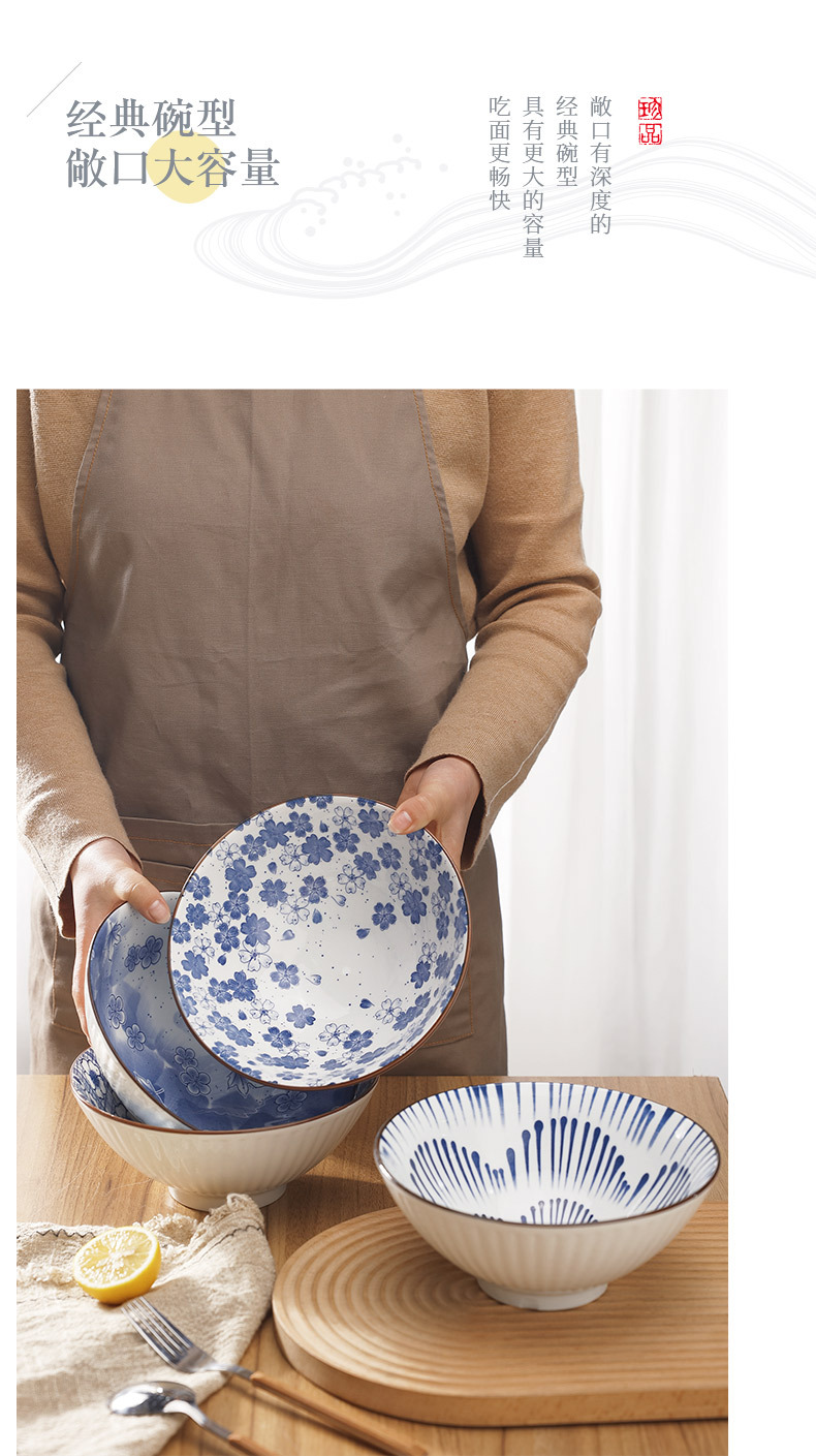 The 8-inch ceramic bamboo hat bowl and high-temperature underglaze painted ramen bowl of the Japanese-style antique Appreciation series feature an ancient Japanese style and charm pic 7