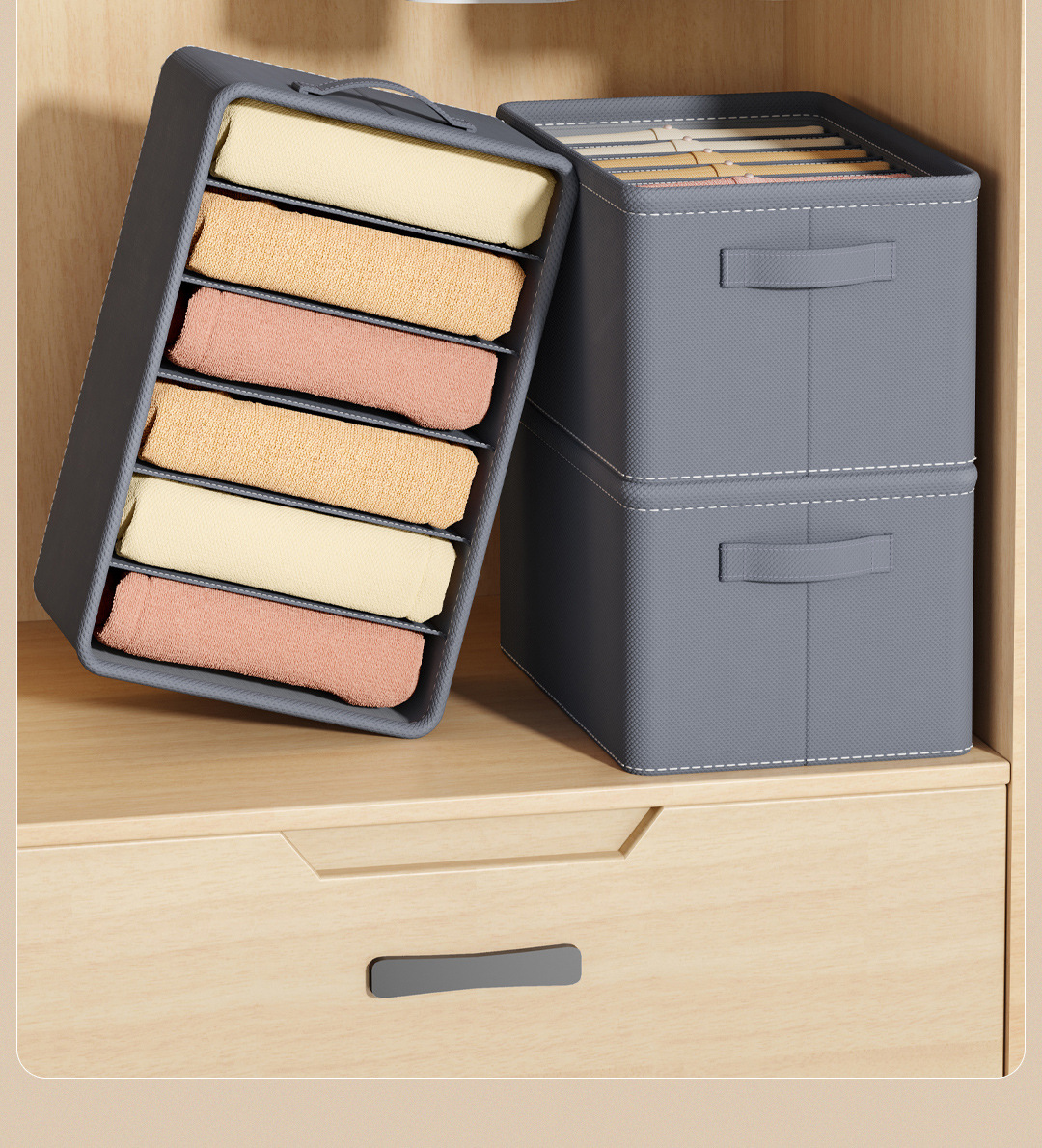 衣物收纳盒衣柜整理分格裤子衣服布艺收纳箱折叠抽屉式PP板收纳盒详情21