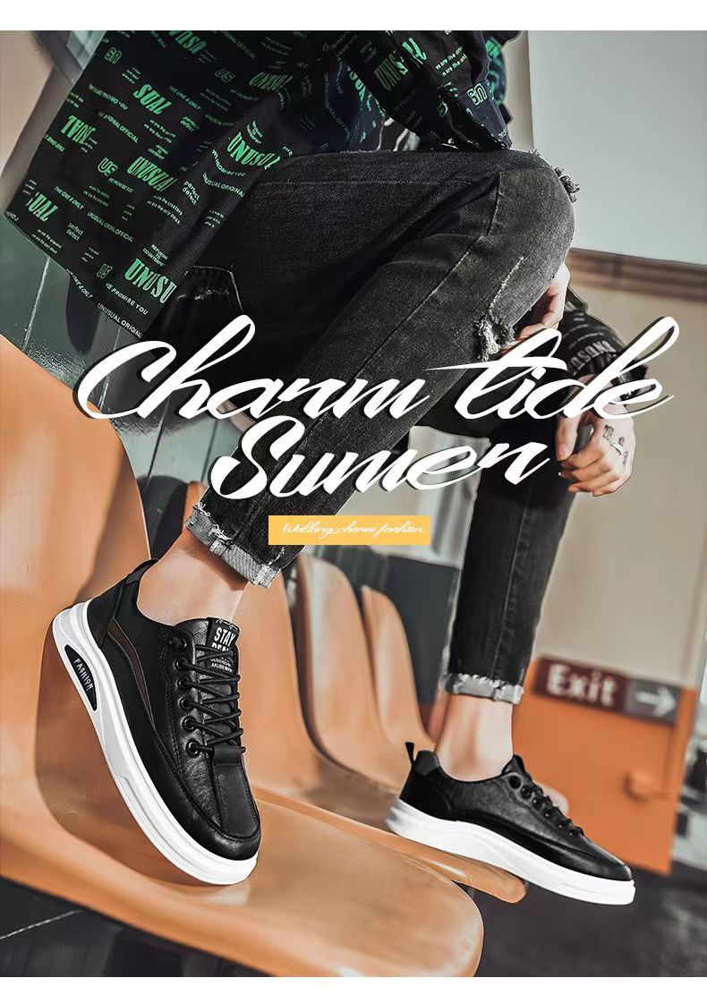 皮鞋休闲男款百搭男鞋春秋潮流低帮平板鞋男士小白鞋软底皮鞋男款详情3