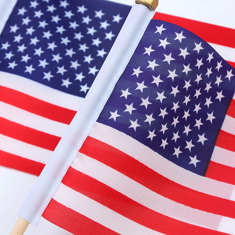 Cross-border Amazon 4* 6-inch American flag, 10*15cm American hand-waved flag, Independence Day flag with 25 cm wooden pole and golden gun tip, factory direct sales pic 7