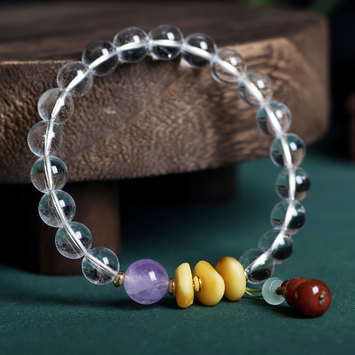 Wholesale of natural white crystal purple lithium bracelets, beeswax cakes, red agate gourds, cultural and artistic bracelets, and new Chinese-style jewelry pic 4
