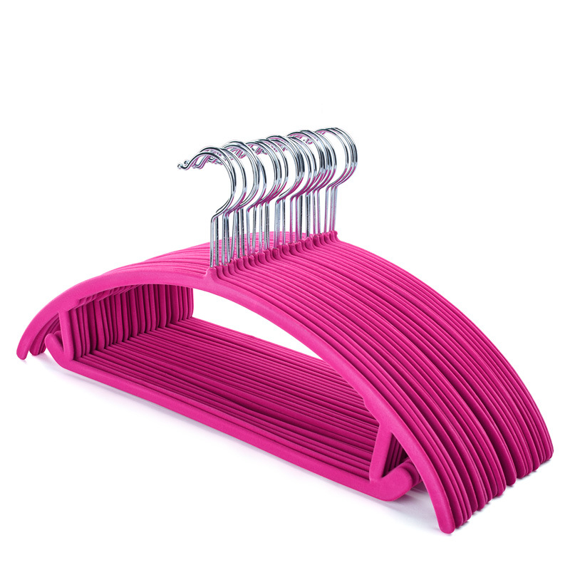 新款衣撑子批发服装店展示家用收纳防滑植绒衣架弓型天鹅绒衣服架详情6