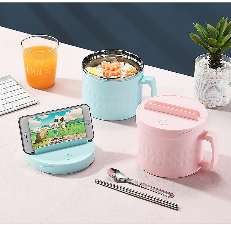 304不锈钢泡面碗带盖保温碗宿舍用学生饭盒杯 带手柄吃饭碗高颜值详情20