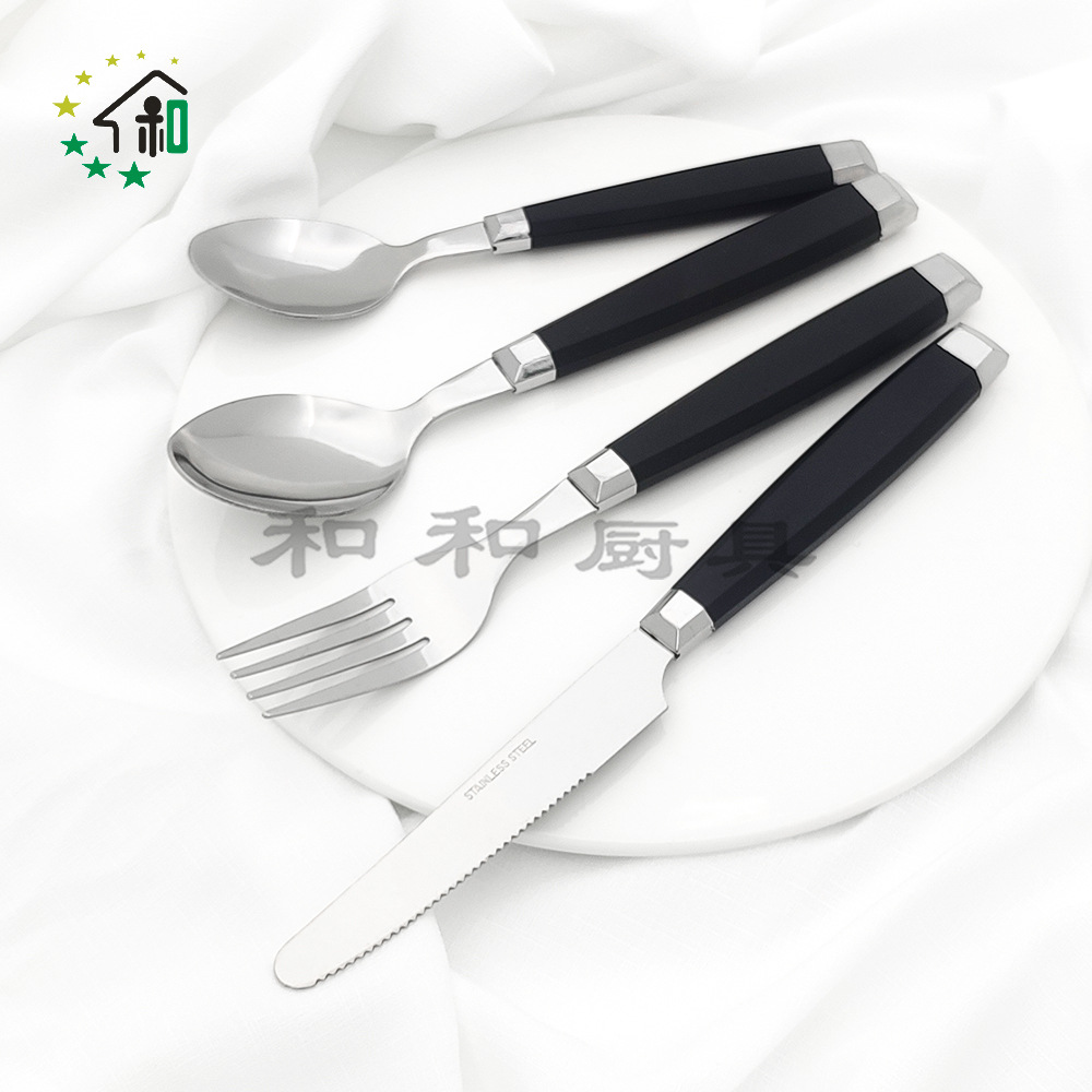 收纳桶塑料手柄西餐牛排餐具不锈钢刀叉勺子24件套装 cutlery set详情31