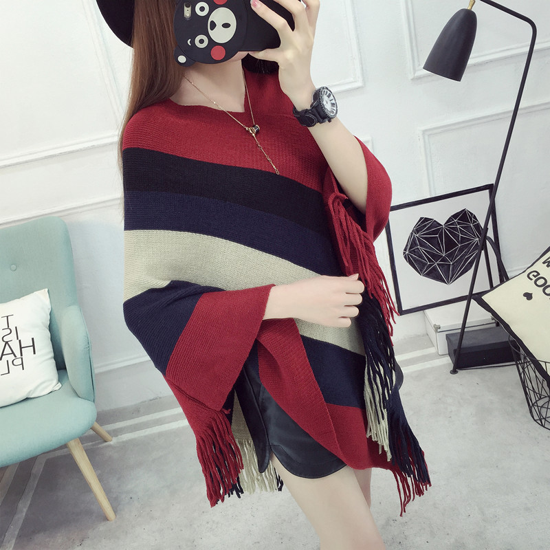 Loose tassel shawl spring and autumn new women sweater coat plus-size knitted cape pullover 蝙蝠衫 pic 6