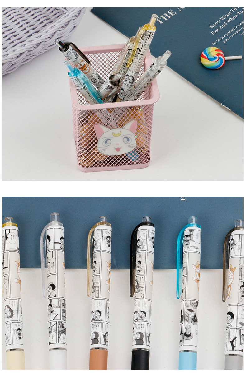 High appearance level, super cute limited edition Doraemon student supplies, press gel pen, signature pen, fountain pen 0.5mm black pic 6