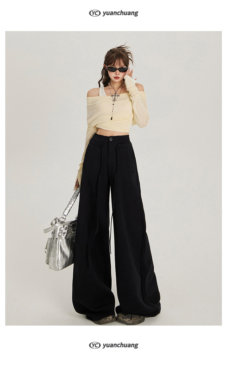 慵懒风抽绳松紧腰宽松阔腿休闲裤女2024秋冬新款高腰百搭直筒裤子详情24