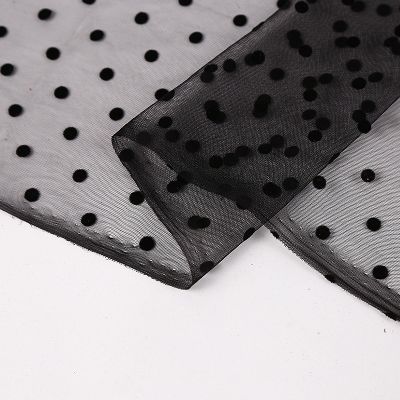 Polka dot flocking fabric, black dot flocking mesh fabric, flocking manufacturer, Taiwanese version flocking polka dot net pic 5