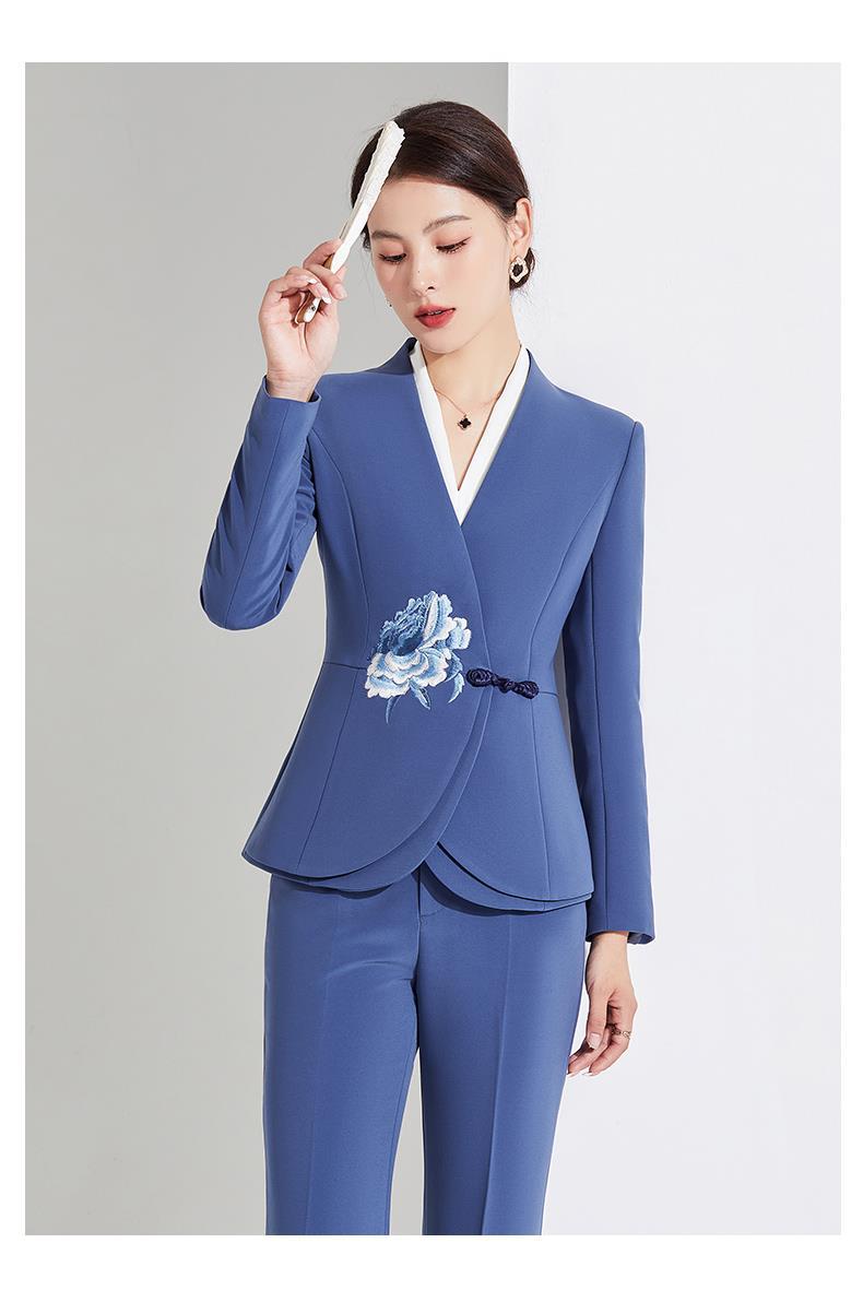 西装女2022秋新款复古国风刺绣花感职业正装两件套工作服详情17