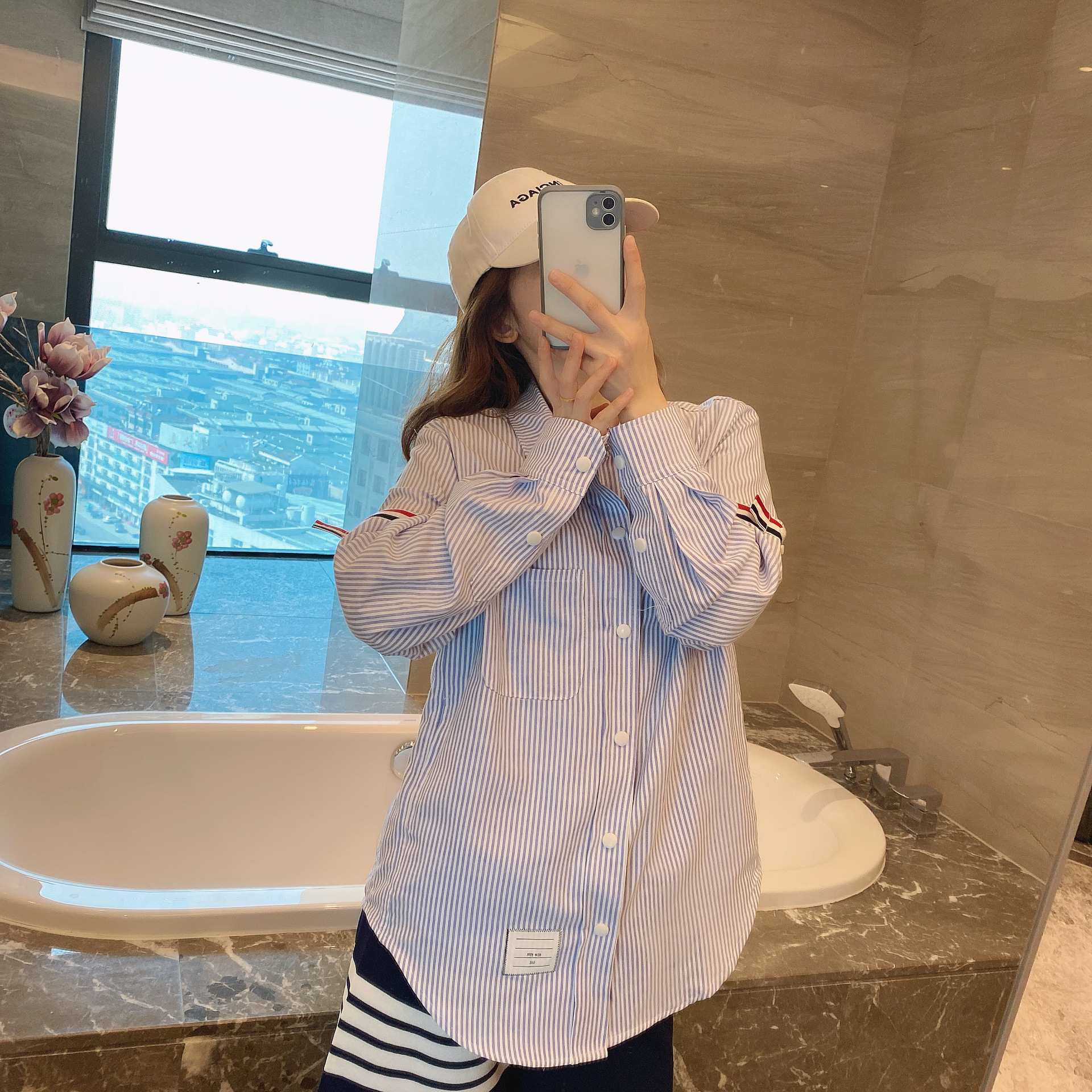 TB casual trendy brand poplin slim-fit solid white shirts for men and women, Oxford fabric shirts for women with long sleeves pic 44